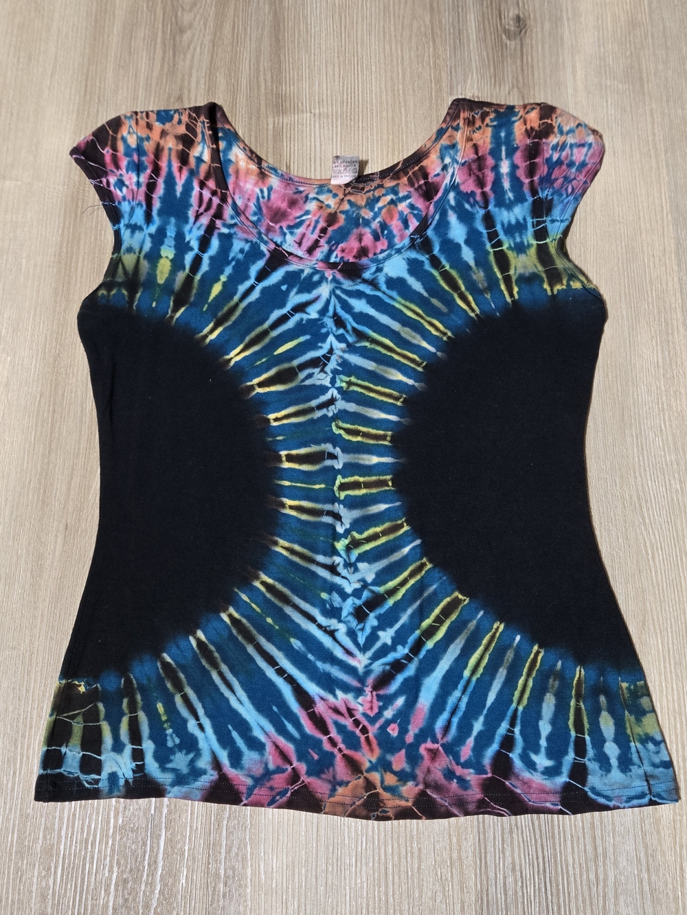 Kathmandu Tie-Dye Cap Sleeve Tunic in Blue, Black, Pink, Yellow